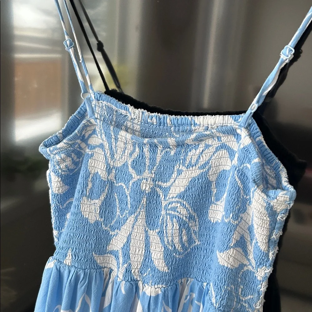 Patrons of Peace Blue & White Floral Smocked Midi Dress Spaghetti Strap Size L - Picture 6 of 13